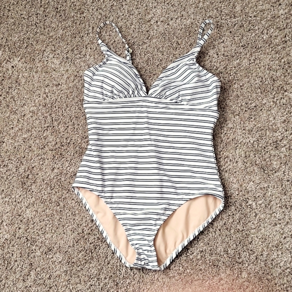 Kona Sol navy blue and white 1 piece swimsuit